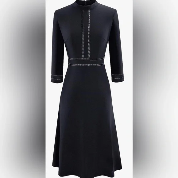 HOMEYEE Women's Chic Crew Neck 3/4 Sleeve Party Homecoming Aline Dress - Picture 2 of 4